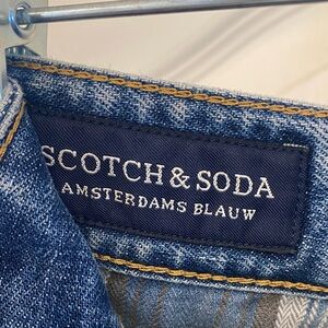 Scotch & Soda Men's Denim Jeans in Dark Blue with Gold Stitching